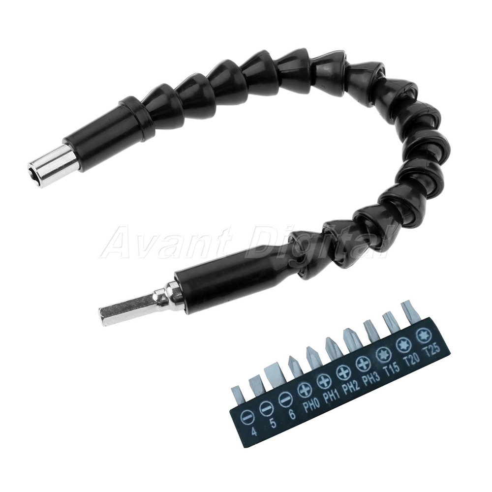 11pc Flexible Shaft Drill Bits Extension Connecting Holder /& Screwdriver Bit Kit