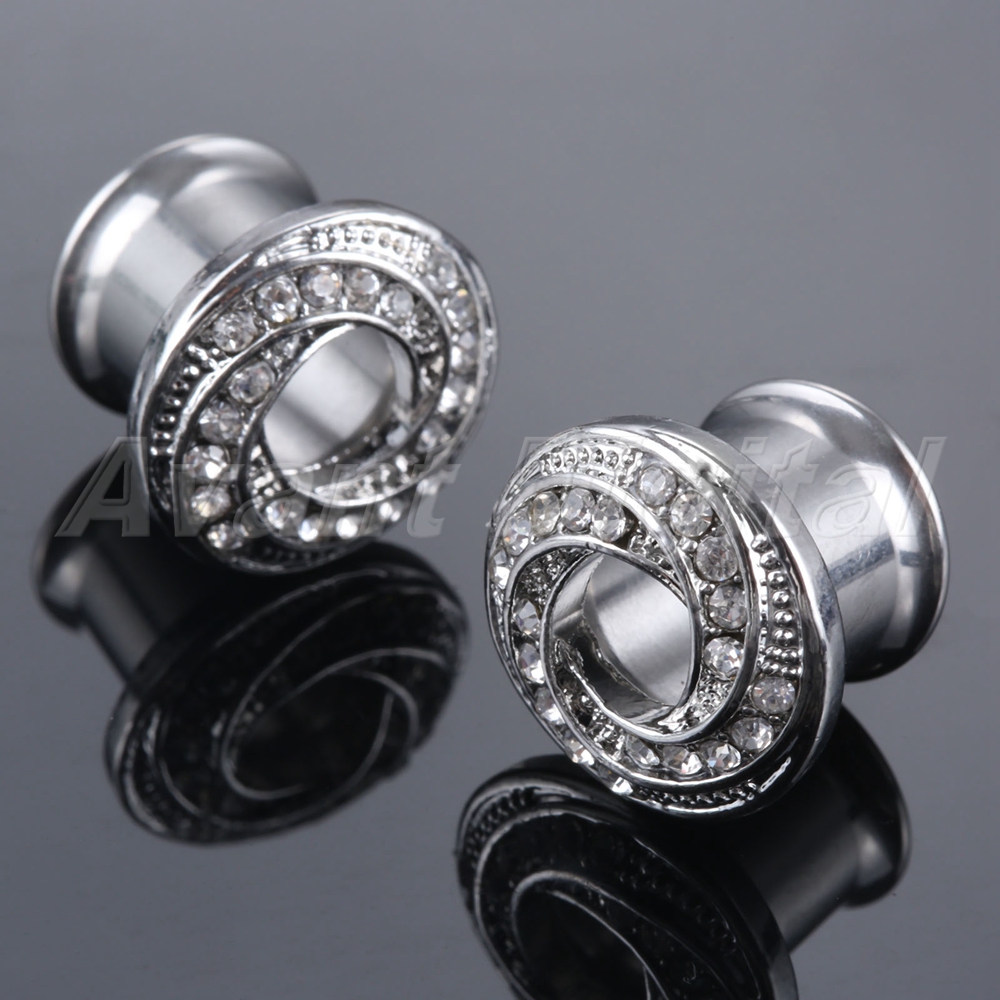 Rhinestone Diamond Ear Tunnels Plugs Expander Wedding Spiral Shaped