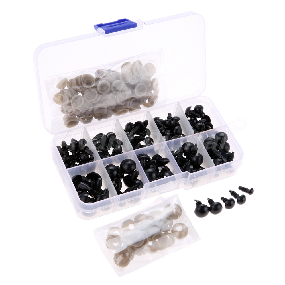 142Pcs 6to12 mm Plastic Safety Eyes Black  Eyes  Wahers for Teddy  Doll DIY BS