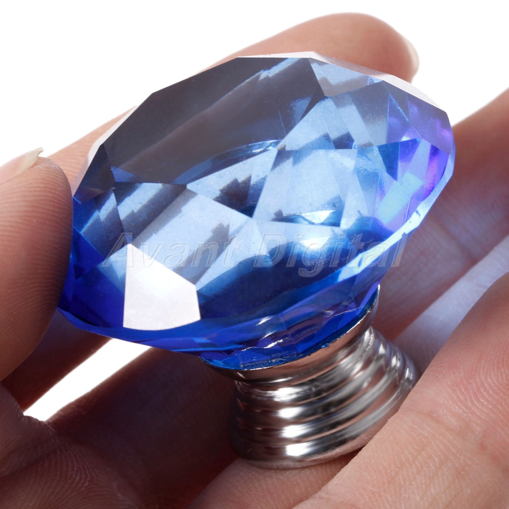 Knobs Blue Crystal Diamond Glass Handle Pull Furniture Cabinet Closet Knob 40mm
