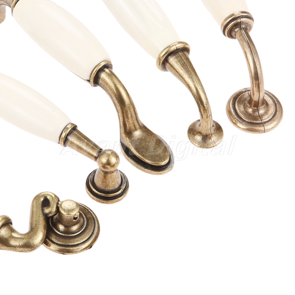 Antique White Ceramic Door Handles Kitchen Furniture Drawer Pulls