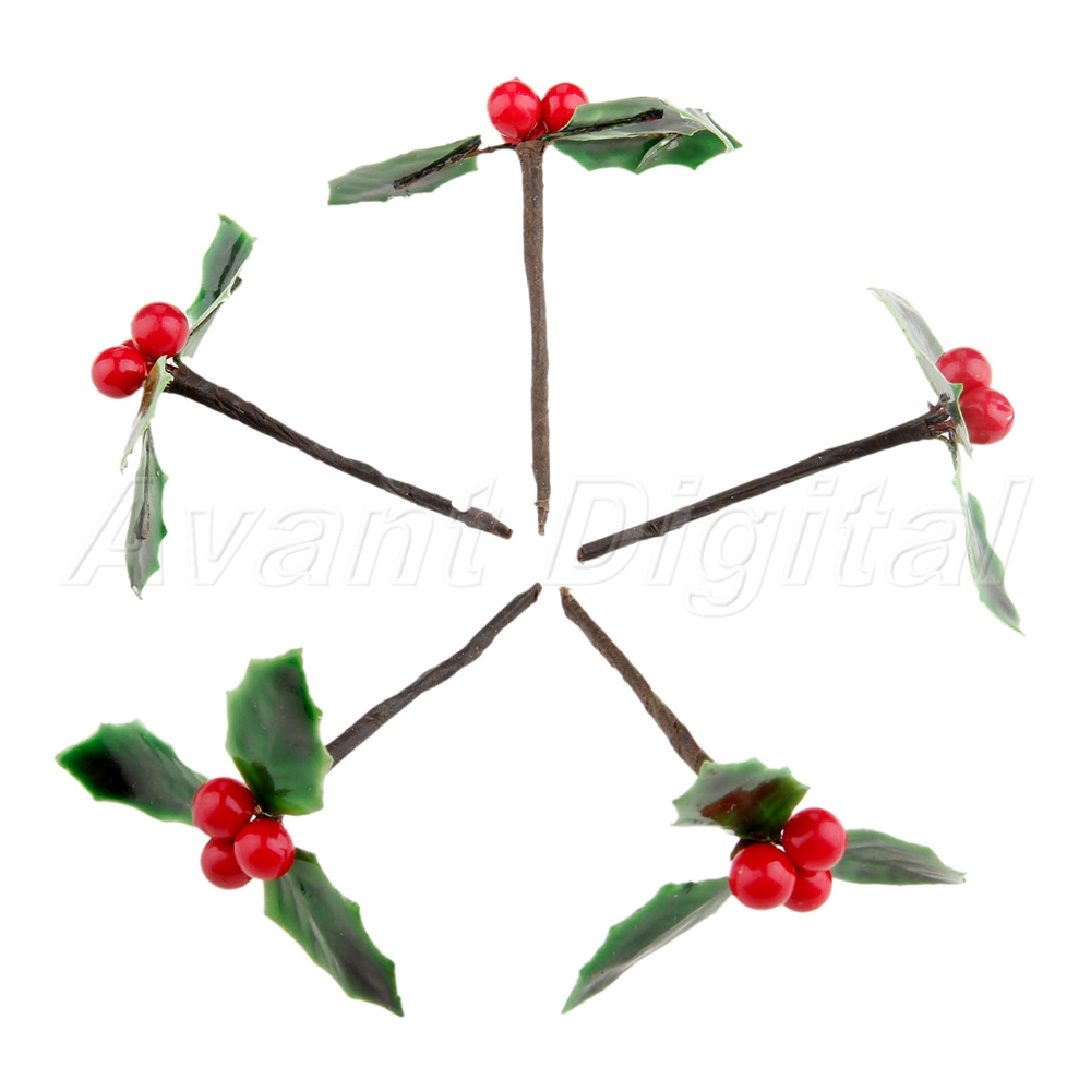 Decoration Artificial Berries Flowers Green Leaves DIY Christmas Ornaments 5Pcs