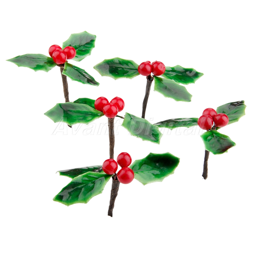 Decoration Artificial Berries Flowers Green Leaves DIY Christmas Ornaments 5Pcs