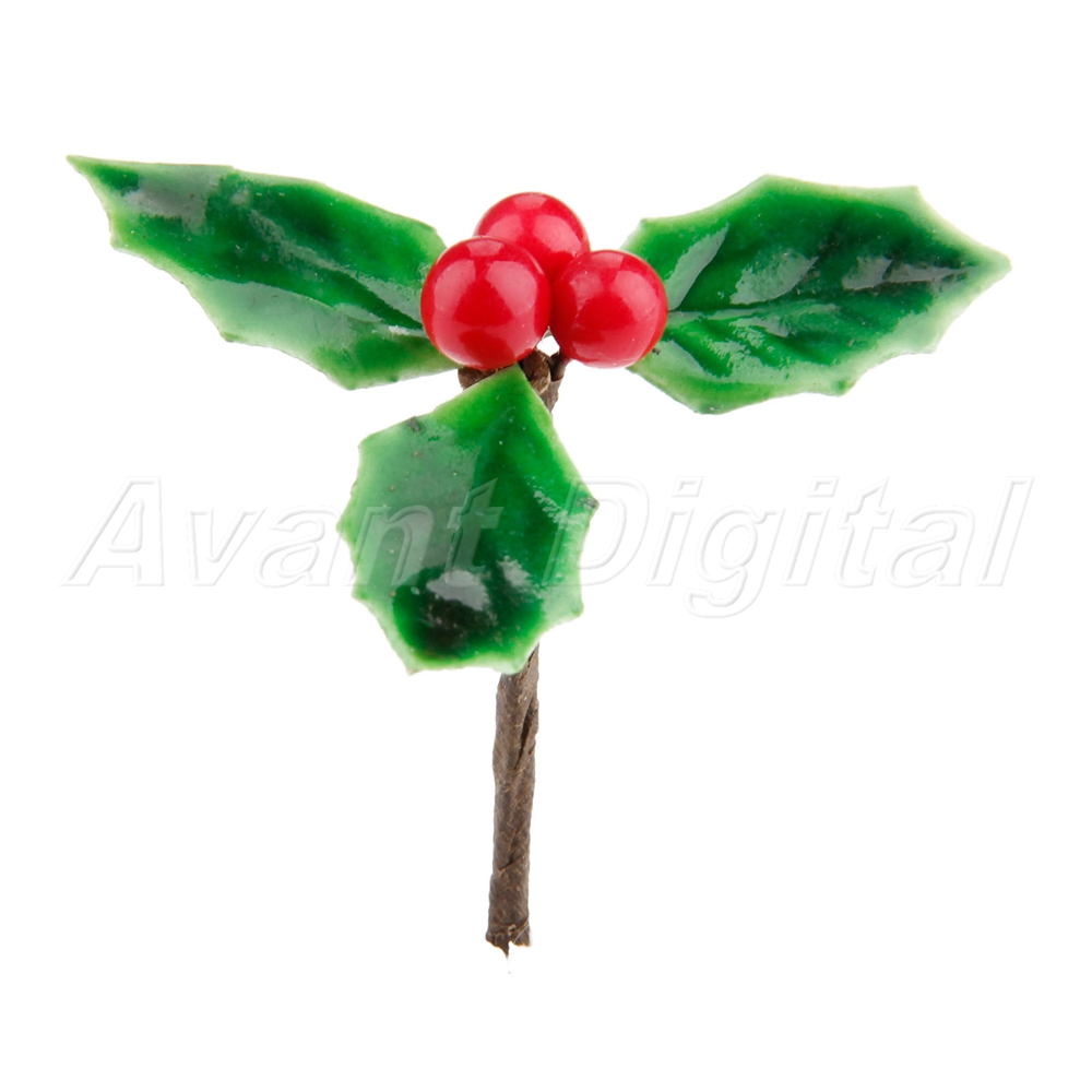 Decoration Artificial Berries Flowers Green Leaves DIY Christmas Ornaments 5Pcs