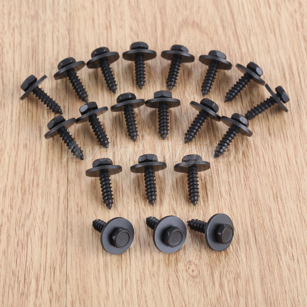 20 x New Black Universal Car Auto SelfTapping Screws Hex Washer Head 4